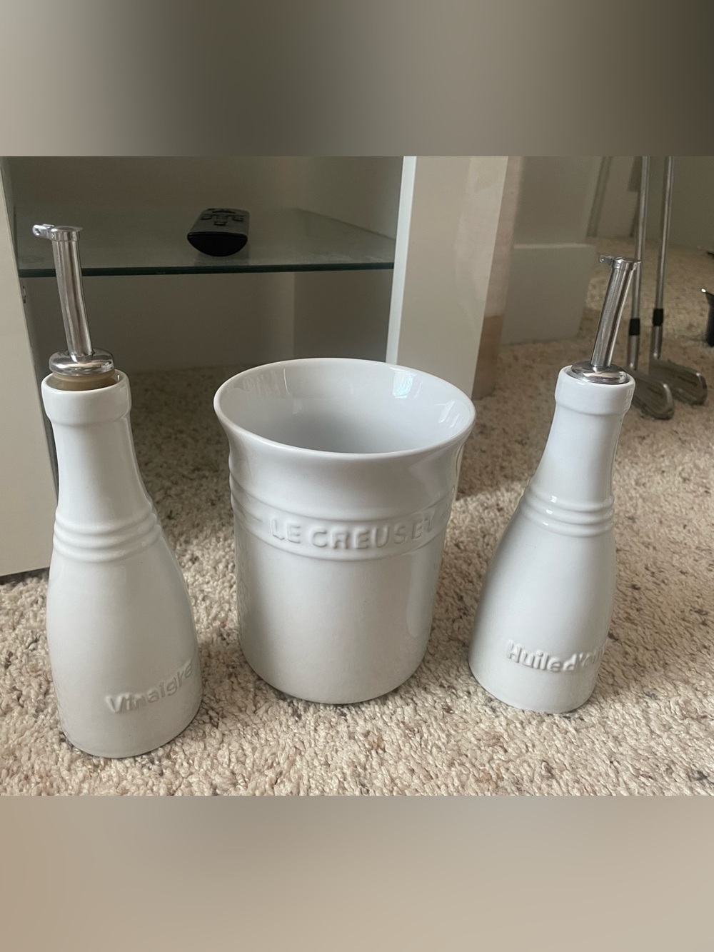 Le Cruset cruet and utensil crock